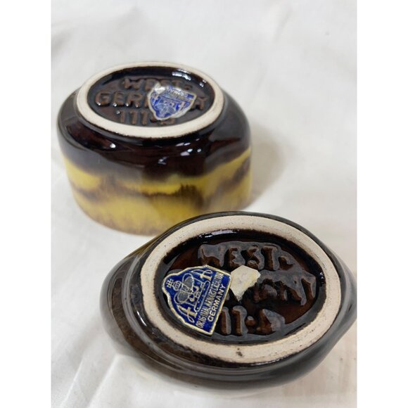 Set Of 2 West Germany Pottery Bowls Brown & Yellow Drip Glaze Vintage Mid-Centur - Picture 2 of 4